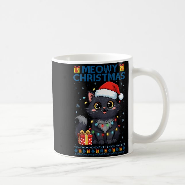 Caneca De Café Cute Meowy Christmas Cat – Kawaii Holiday Kitty Te (Direita)