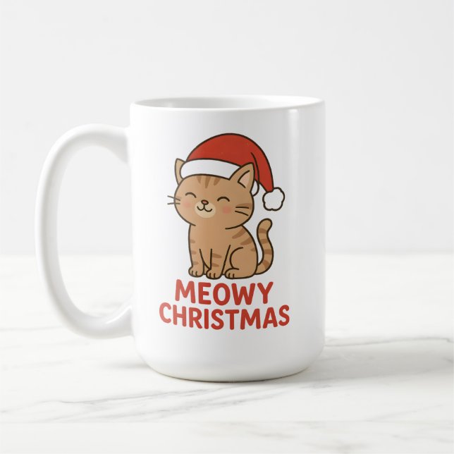 Caneca De Café Cute Meowy Christmas Cat Santa Hat (Esquerda)