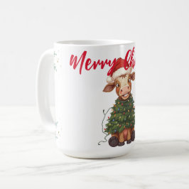 Caneca De Café Cute merry Cow Christmas tree calf ox Xmas pattern