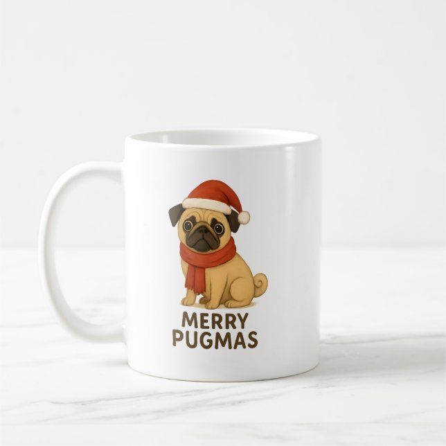 Caneca De Café Cute Merry Pugmas Festive Holiday Pug (Esquerda)