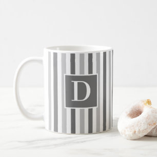 Caneca De Café Cute Moderno Cinza e Listras Brancas Inicial Única