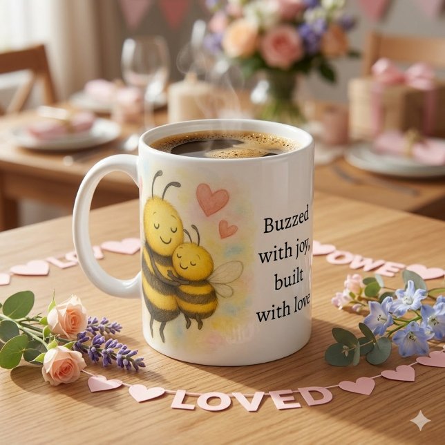 Caneca De Café Cute Mother's Day Bee & Baby Bee  (Cute Mom bee & baby bee coffee mug template. A thoughtful  Mother's Day Gift)