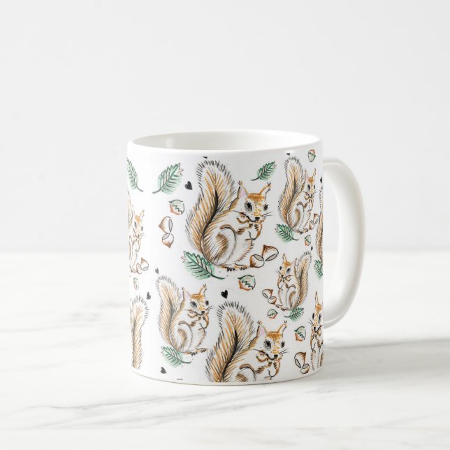 Caneca De Café Cute mug with adorable squirrels pattern (Frente Esquerda)