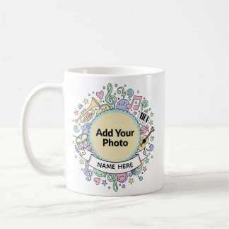 Caneca De Café Cute Musical Doodles Kids Custom Photo  Name Mug