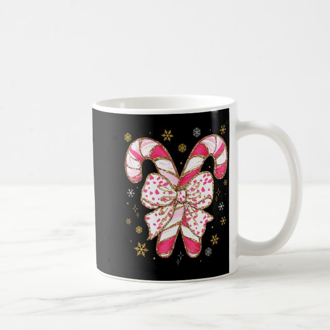 Caneca De Café Cute Nk Coquette Bow Candy Cane Christmas Girls Wo (Direita)