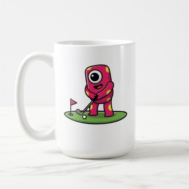 Caneca De Café Cute One-Eyed Pink Monster Playing Golf Cartoon (Esquerda)
