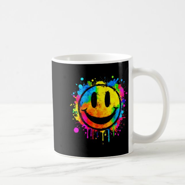 Caneca De Café Cute Paint Splash Happy Smile Face 70s Tie Dye Smi (Direita)