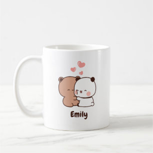 Caneca De Café Cute Panda abraçando amor, Nome Personalizado