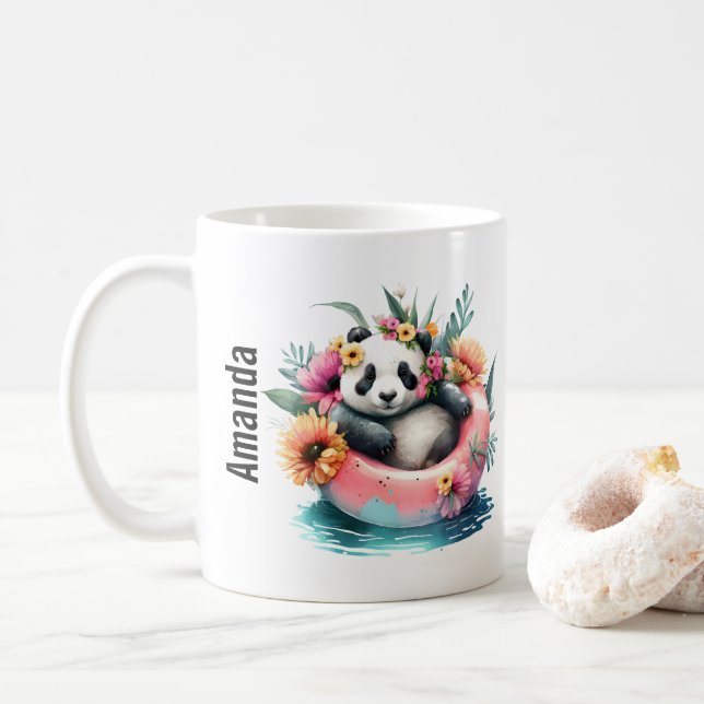 Caneca De Café Cute Panda Chilta em um tubo interno (Com Donut)