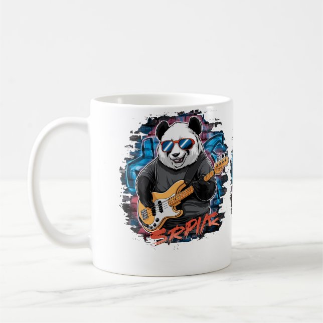 Caneca De Café Cute Panda Playing Bass Guitar Animal Playing Guit (Esquerda)