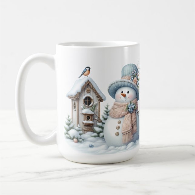 CANECA DE CAFÉ CUTE PASTEL WINTER SNOWMAN & BIRDHOUSE (Esquerda)