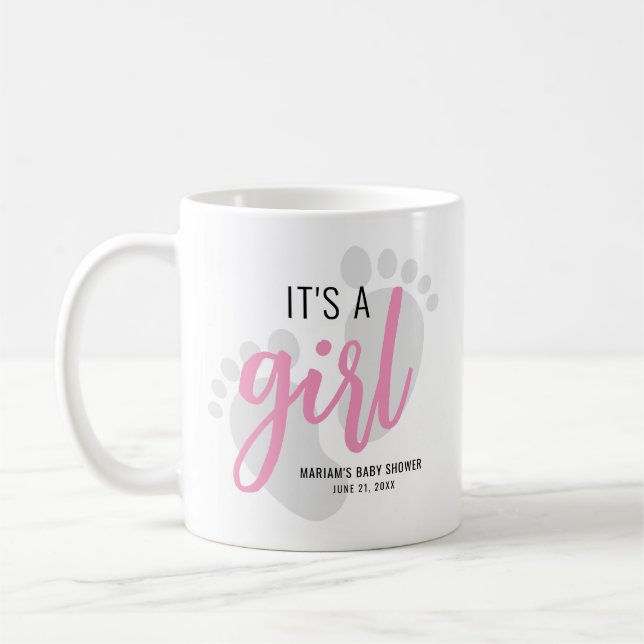 Caneca De Café Cute Pegadas Rosa É uma Festa de Bebê Menina (Esquerda)