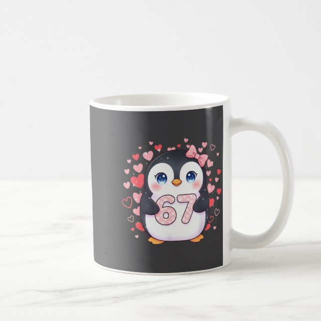 Caneca De Café Cute Penguin 67 Six Seven Valentine Hearts 6 7 Mem (Direita)