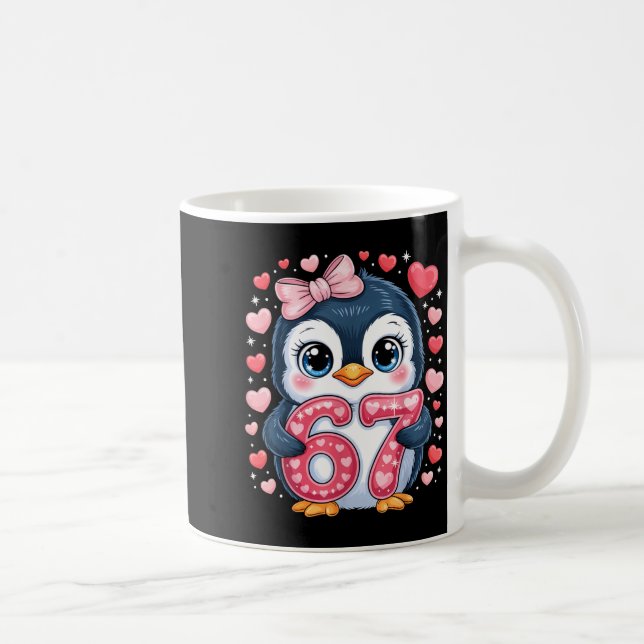 Caneca De Café Cute Penguin 67 Six Seven Valentine Hearts 6 7 Mem (Direita)