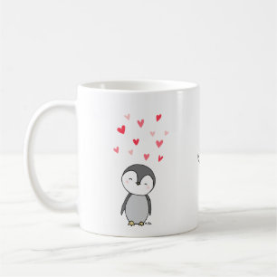 Caneca De Café Cute Penguin com corações Nome personalizado do 