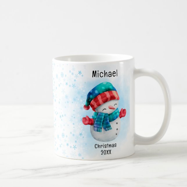 Caneca De Café Cute penguin Personalized Name Christmas (Direita)