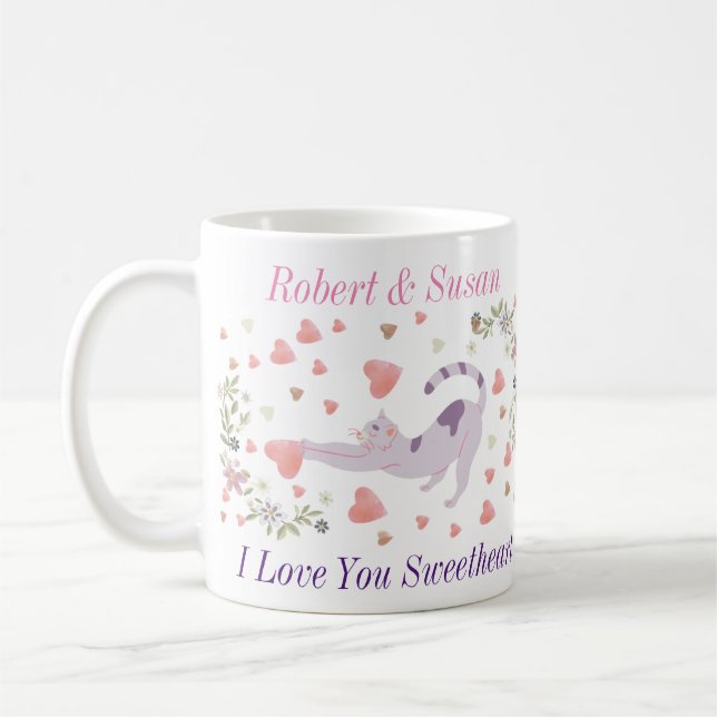 Caneca De Café Cute Personalized Cat Valentine Giff (Esquerda)