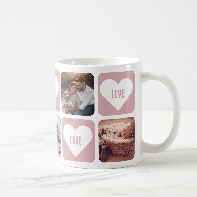 Caneca De Café Cute Pink Custom Photo Love Mug with Hearts (Direita)