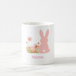 Caneca De Café Cute Pink Easter Bunny with Spring Flowers