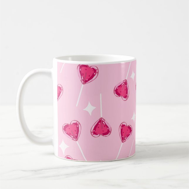 Caneca De Café Cute Pink Heart Lollipop Seamless Pattern (Esquerda)