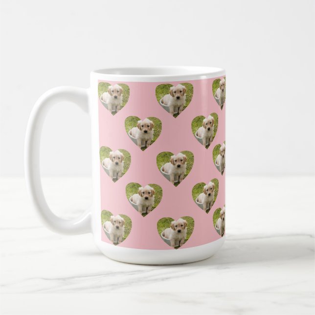 Caneca De Café Cute Pink Hearts Custom Pet Photo (Esquerda)