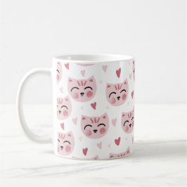 Caneca De Café Cute Pink Kittens and Hearts Pattern for Kids
