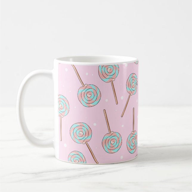 Caneca De Café Cute Pink Pastel Lollipop Seamless Pattern (Esquerda)