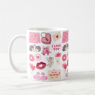 Caneca De Café Cute Pink Valentine’s Day Love Doodles Collection