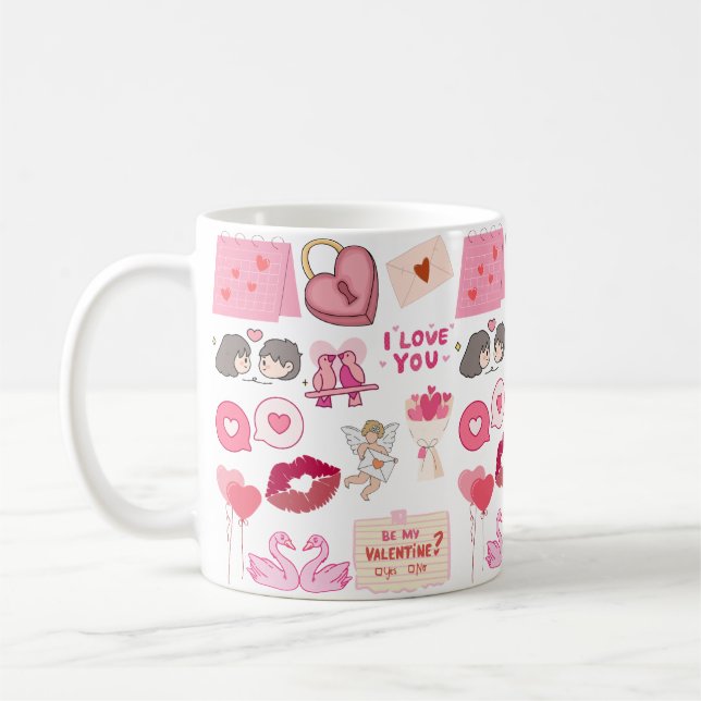 Caneca De Café Cute Pink Valentine’s Day Love Doodles Collection (Esquerda)