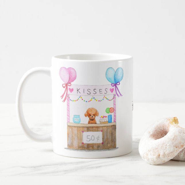 Caneca De Café Cute Poodle Puppy Beija Booth Nome personalizado (Com Donut)