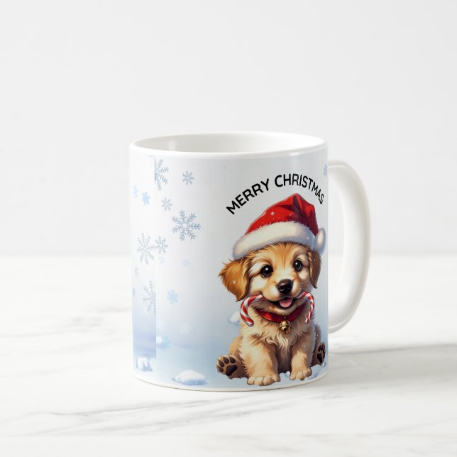 Caneca De Café Cute Puppy Christmas Golden Retriever Holiday (Frente Esquerda)