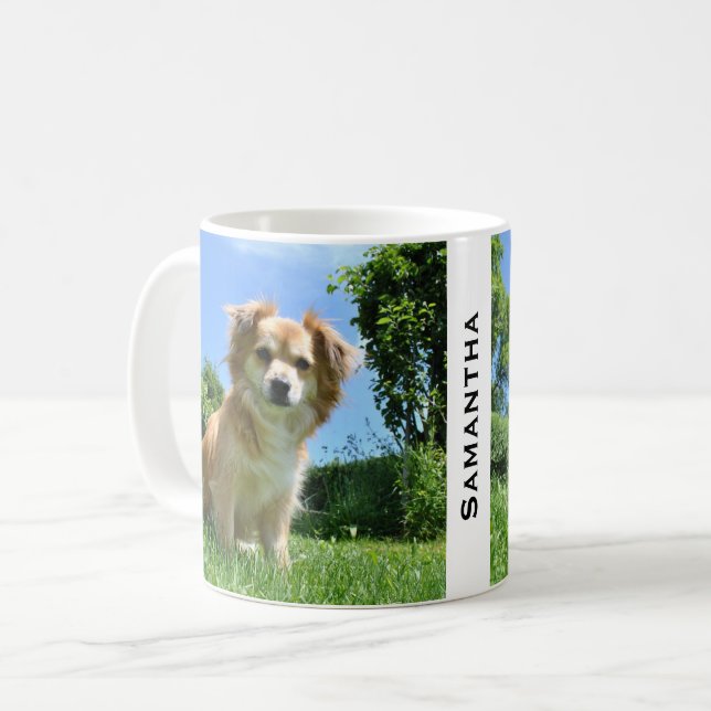 Caneca De Café Cute Puppy in Garden Personalised (Frente Esquerda)