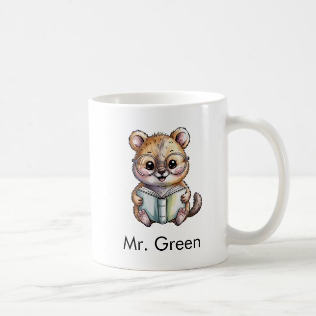Caneca De Café Cute Quokka Reading a Book Custom (Direita)