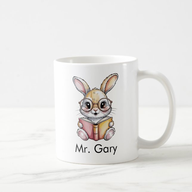 Caneca De Café Cute Rabbit Reading a Book Custom (Direita)
