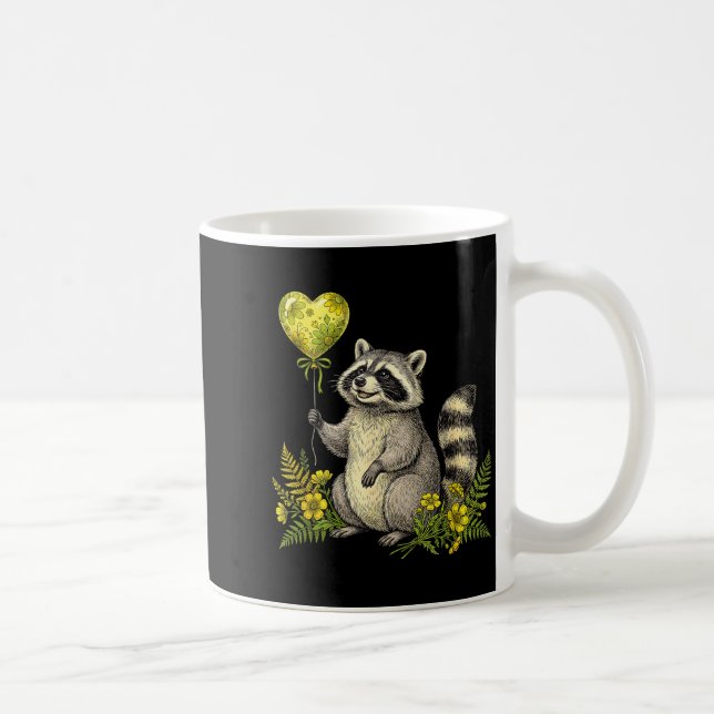 Caneca De Café Cute Raccoon Balloon Heart Flowers Sweet Raccoon L (Direita)