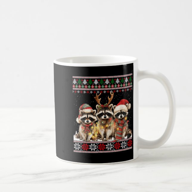 Caneca De Café Cute Raccoon Santa Christmas Lights Ugly Xmas Swea (Direita)