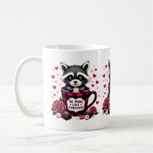 Caneca De Café Cute Raccoon Valentine Búfalo Xadrez Estética
