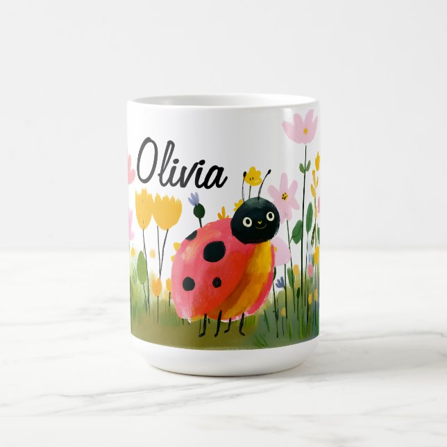 Caneca De Café Cute Red Ladybug Girl's Name Wildflowers (Centro)