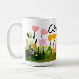 Caneca De Café Cute Red Ladybug Girl's Name Wildflowers