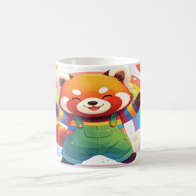 Caneca De Café Cute Red Panda Design - Happy Dancing Animal Rainb (Centro)