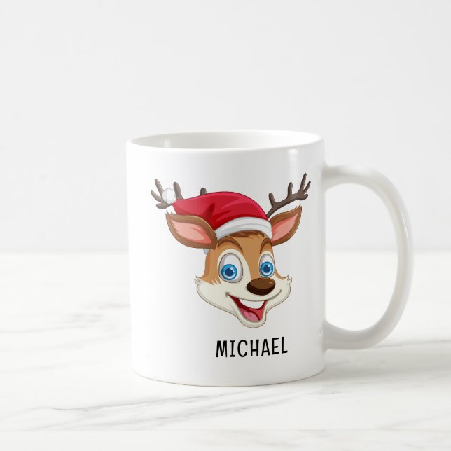 Caneca De Café Cute Reindeer Personalized Name Christmas (Direita)