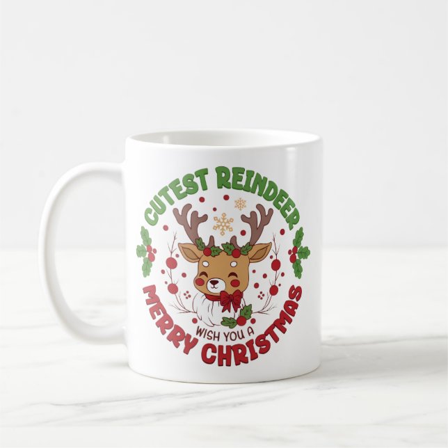 Caneca De Café Cute Reindeer Wish You A Merry Christmas (Esquerda)