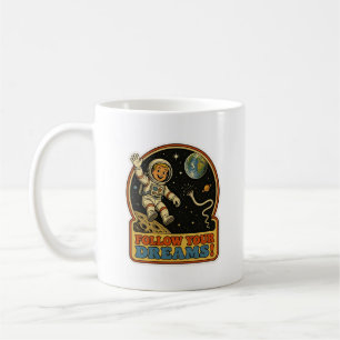Caneca De Café Cute Retro Astronaut Siga Seus Sonhos Espaço Meme