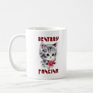Caneca De Café Cute Retro Kitten - Destrua o fascismo