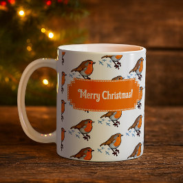 Caneca De Café Cute Robin Red Breast Merry Christmas! Pattern