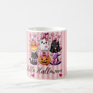 Caneca De Café Cute Rosa Listrado Olá Personagens de Halloween La