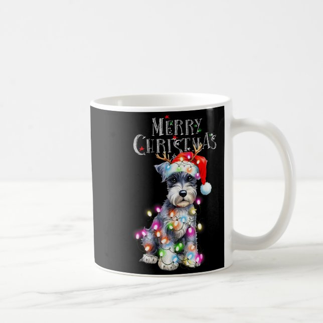 Caneca De Café Cute Schnauzer Christmas Lights Xmas Dog Santa Hat (Direita)