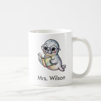 Caneca De Café Cute Seal Reading Book Custom