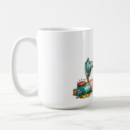 Caneca De Café Cute Sewing Girl Cartoon with Vintage Machine