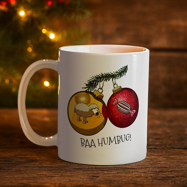 Caneca De Café Cute Sheep Baa Humbug! Christmas Scrooge Cartoon (Criador carregado)